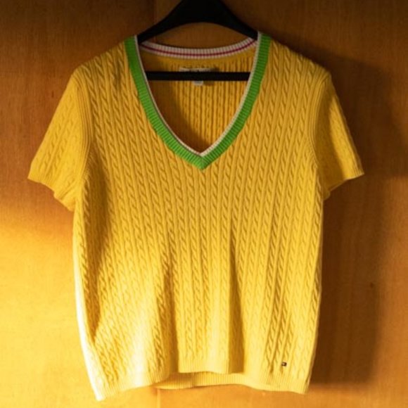 Y2K Tommy Hilfiger Yellow Cotton Blend Short Sleeves Blouse womens XL - Picture 1 of 11